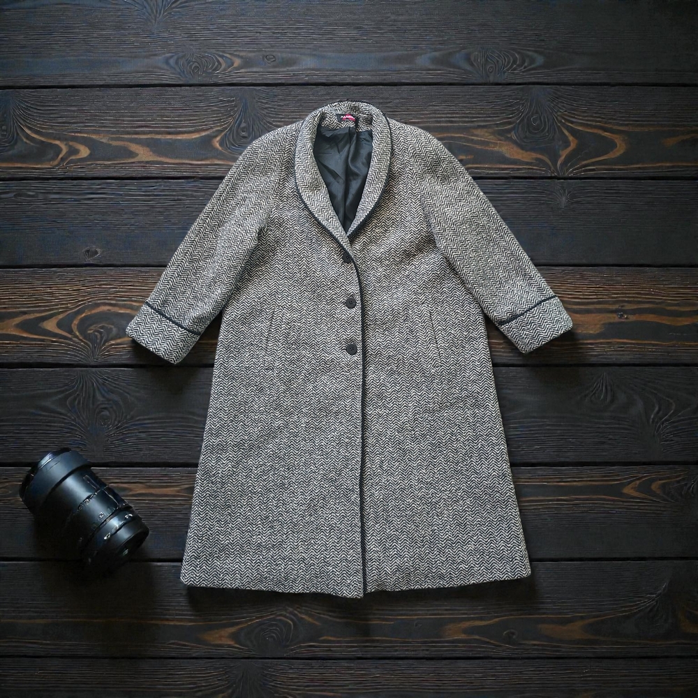Alorna Women's Vintage Wool Long Herringbone Pea Coat Size XL